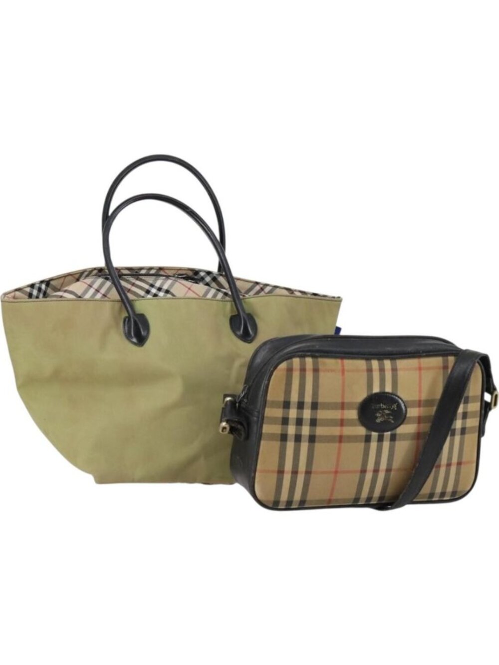 Burberrys Nova Check Shoulder Bag Nylon Canvas 2 Set Beige